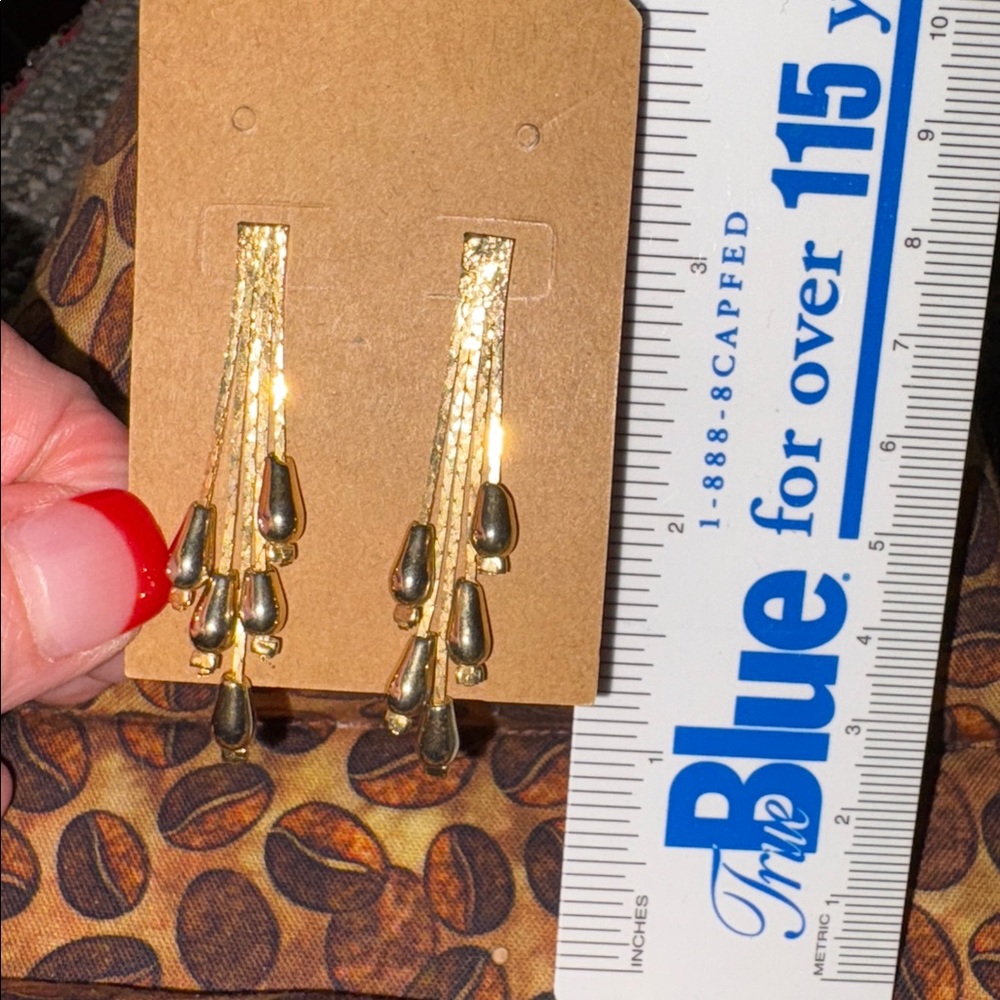 Very Unique NEW Gold Dangle w/ balls on the end pierced Earrings